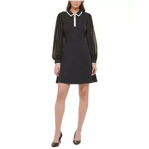 Karl Lagerfeld Paris Chiffon Puff Sleeve Front Zip Collared Pullover Dress 12